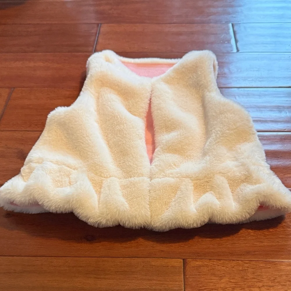 Fluffy White and Pink Vest Girls Size 7/8 Faux Fur